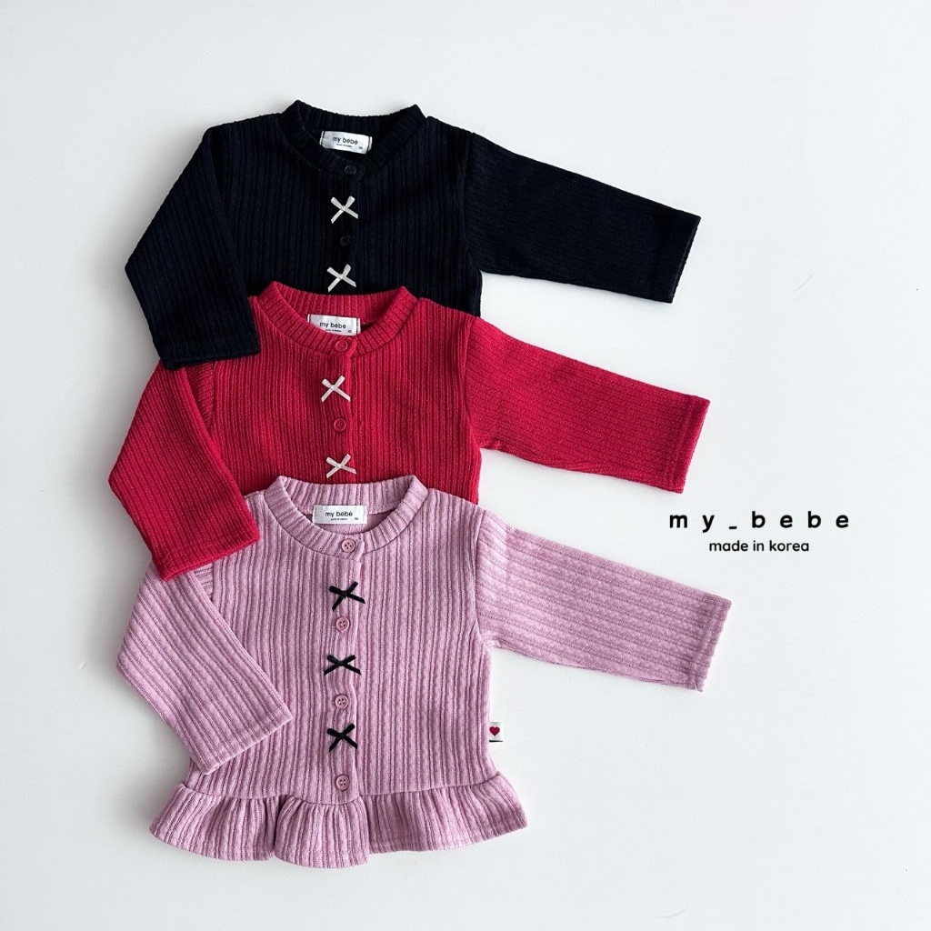 正韓秋Mybebe 三色蝴蝶結鈕扣外套