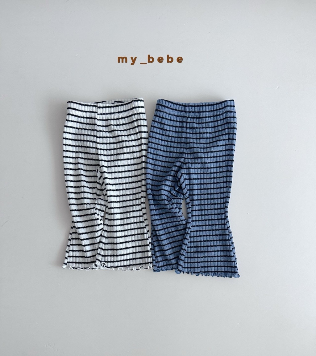 正韓秋Mybebe 兩色條紋捲捲喇叭褲