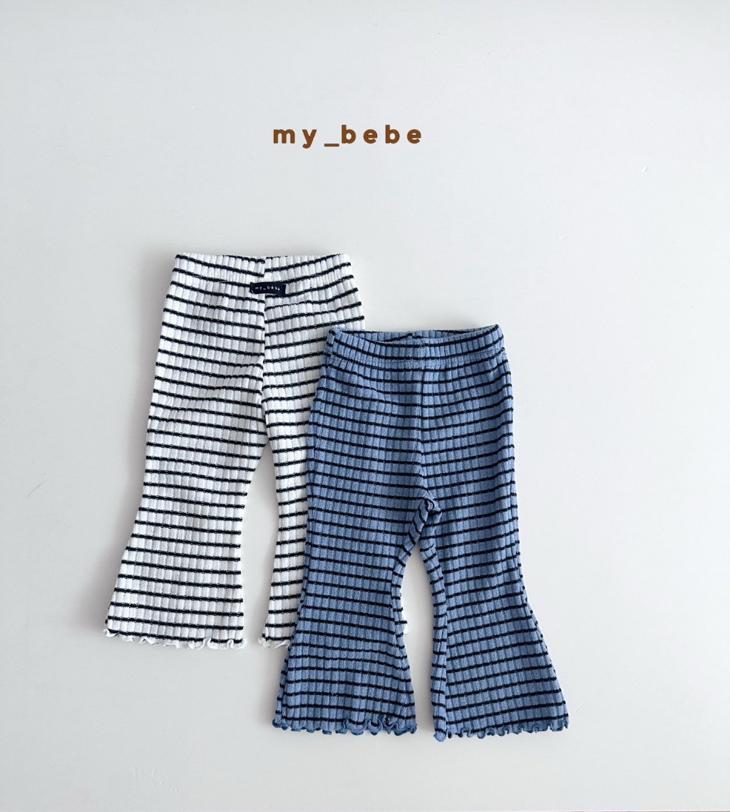 正韓秋Mybebe 兩色條紋捲捲喇叭褲