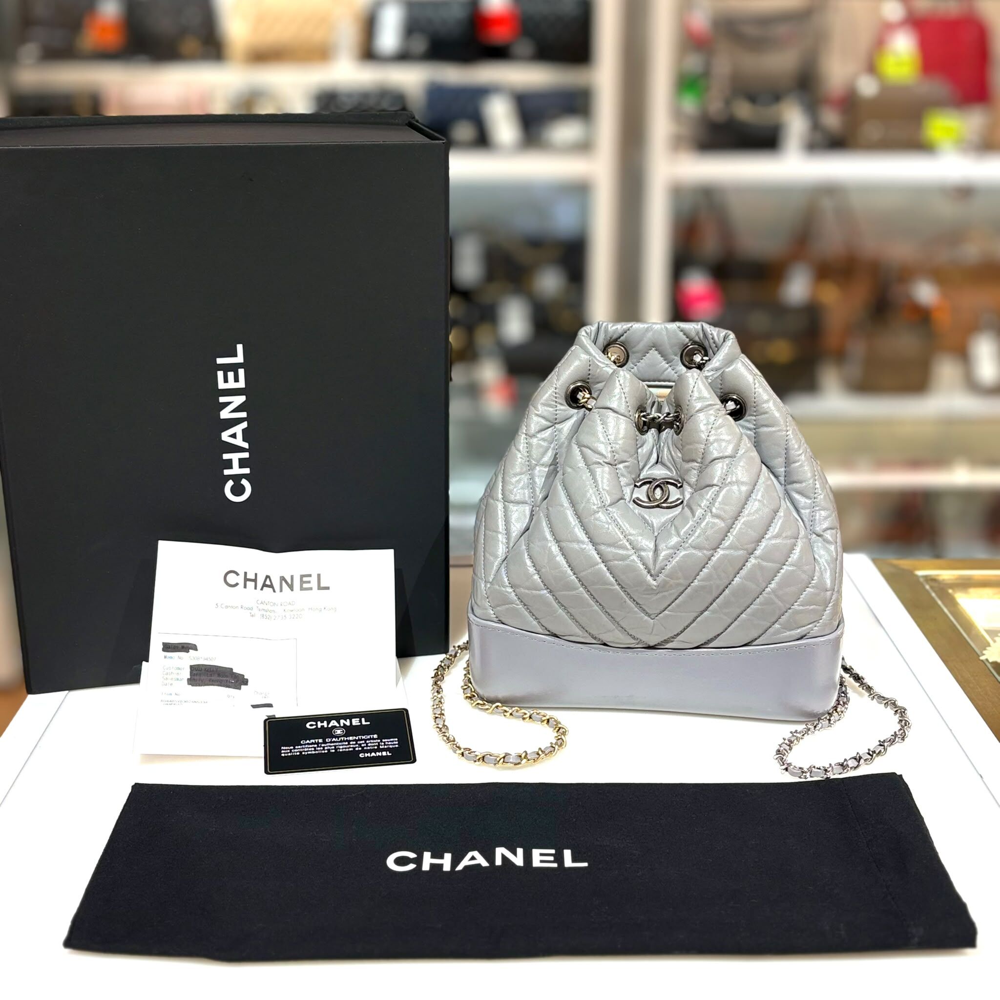 95%NEW二手CHANEL背包 小號 灰色小牛皮復古銀扣 Gabrielle Backpack #流浪包 #香榭站正品