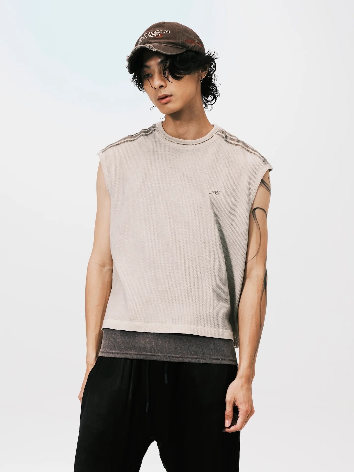 ANOWHEREMAN WASHED WAFFLE SLEEVELESS TOP 華夫格 背心