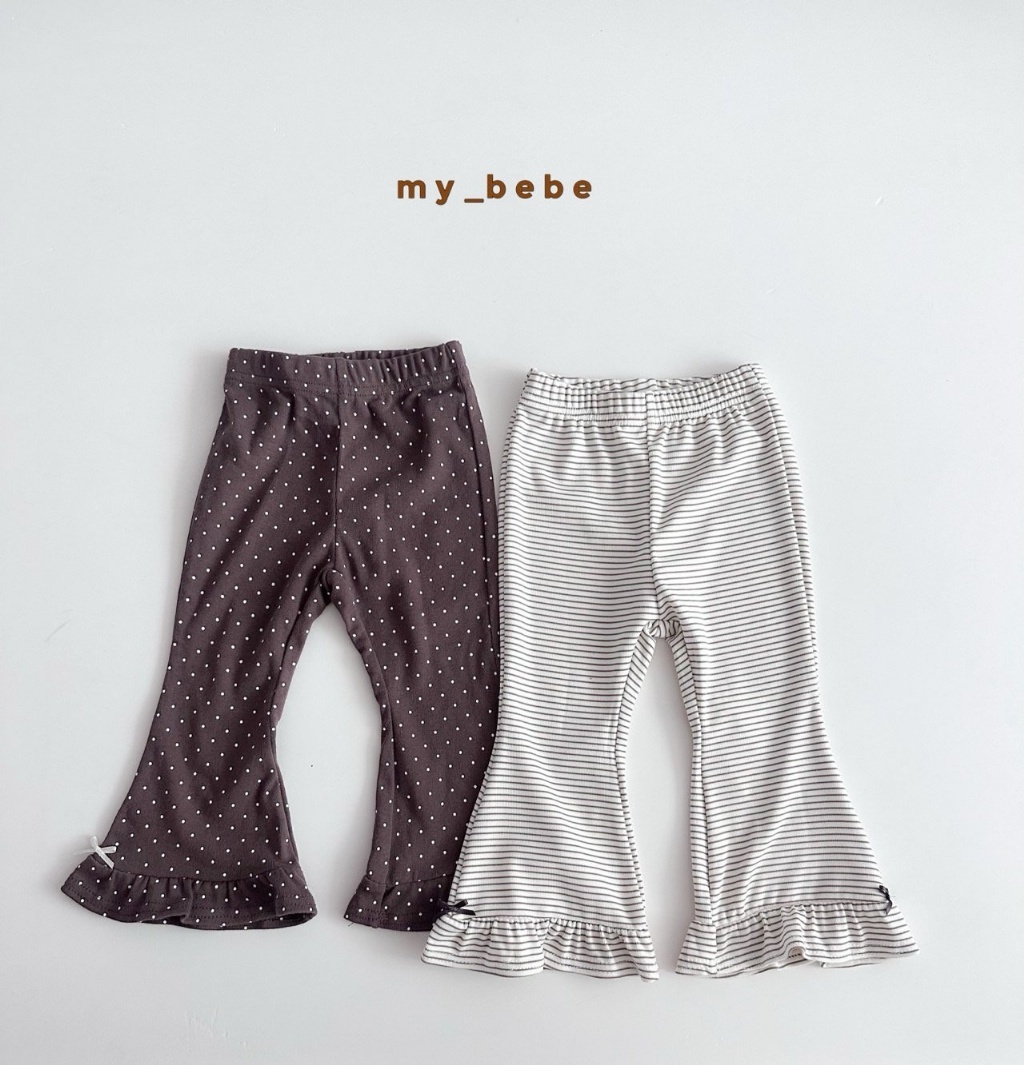 正韓秋Mybebe 巧克力牛奶蝴蝶結花邊褲