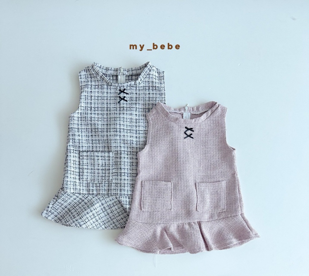 正韓秋Mybebe 小香風雙口袋背心裙