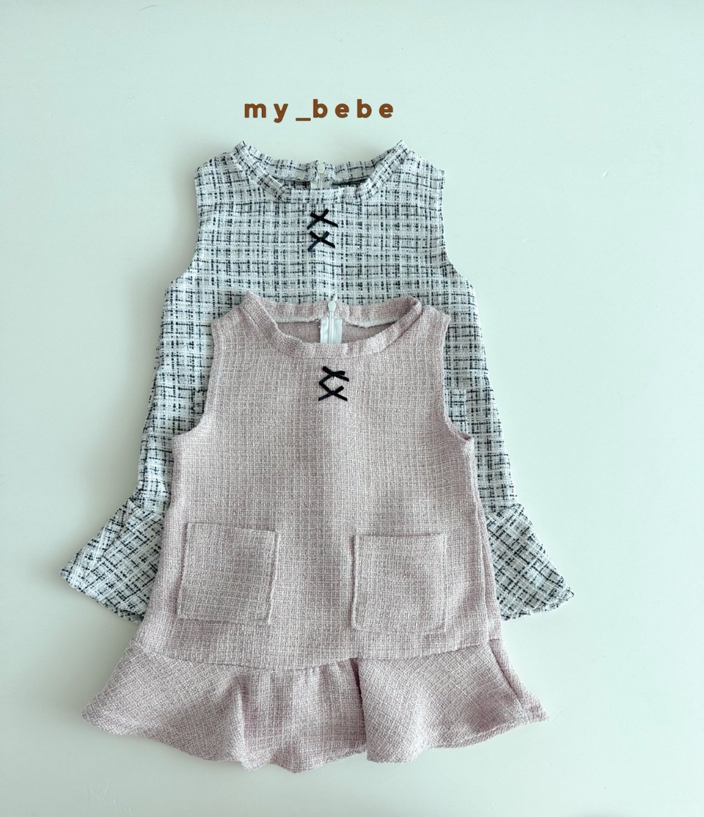 正韓秋Mybebe 小香風雙口袋背心裙