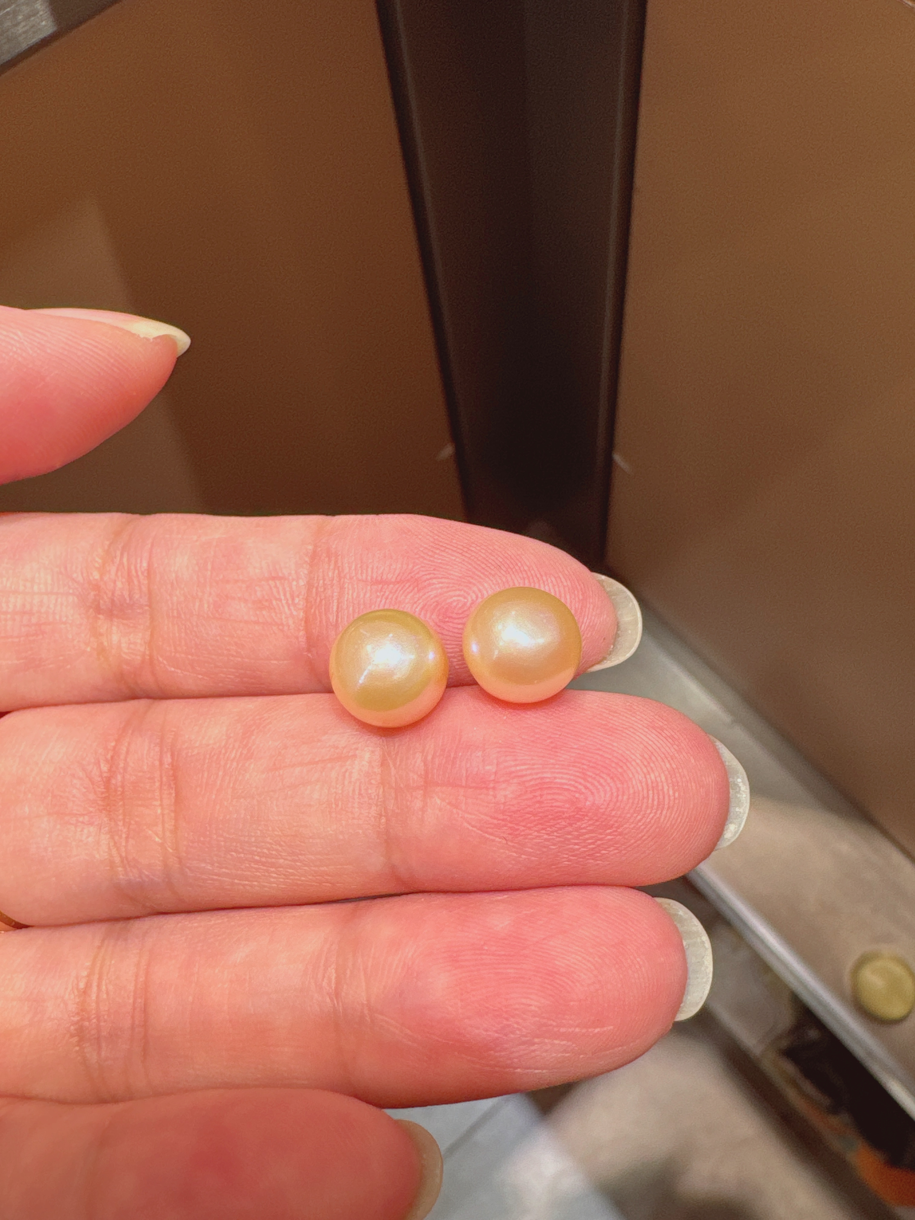 香檳金扁珠珍珠耳釘