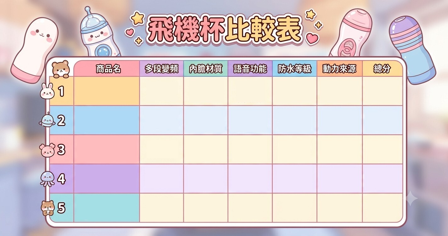 電動飛機杯比較工具,電動飛機杯比較表,多段變頻、內膽材質、語音功能、防水等級、動力