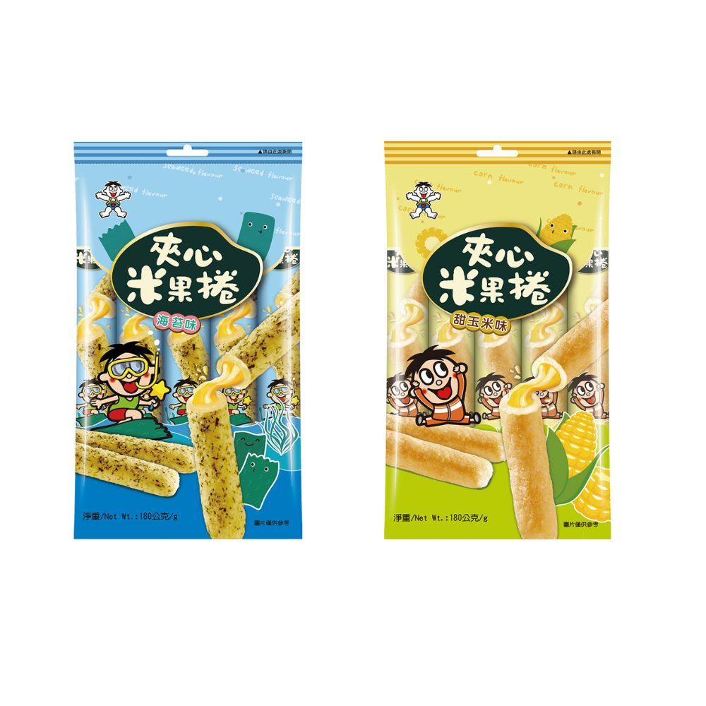 【旺旺】夾心米果捲-甜玉米味/海苔味180g(18gx10入)x12包