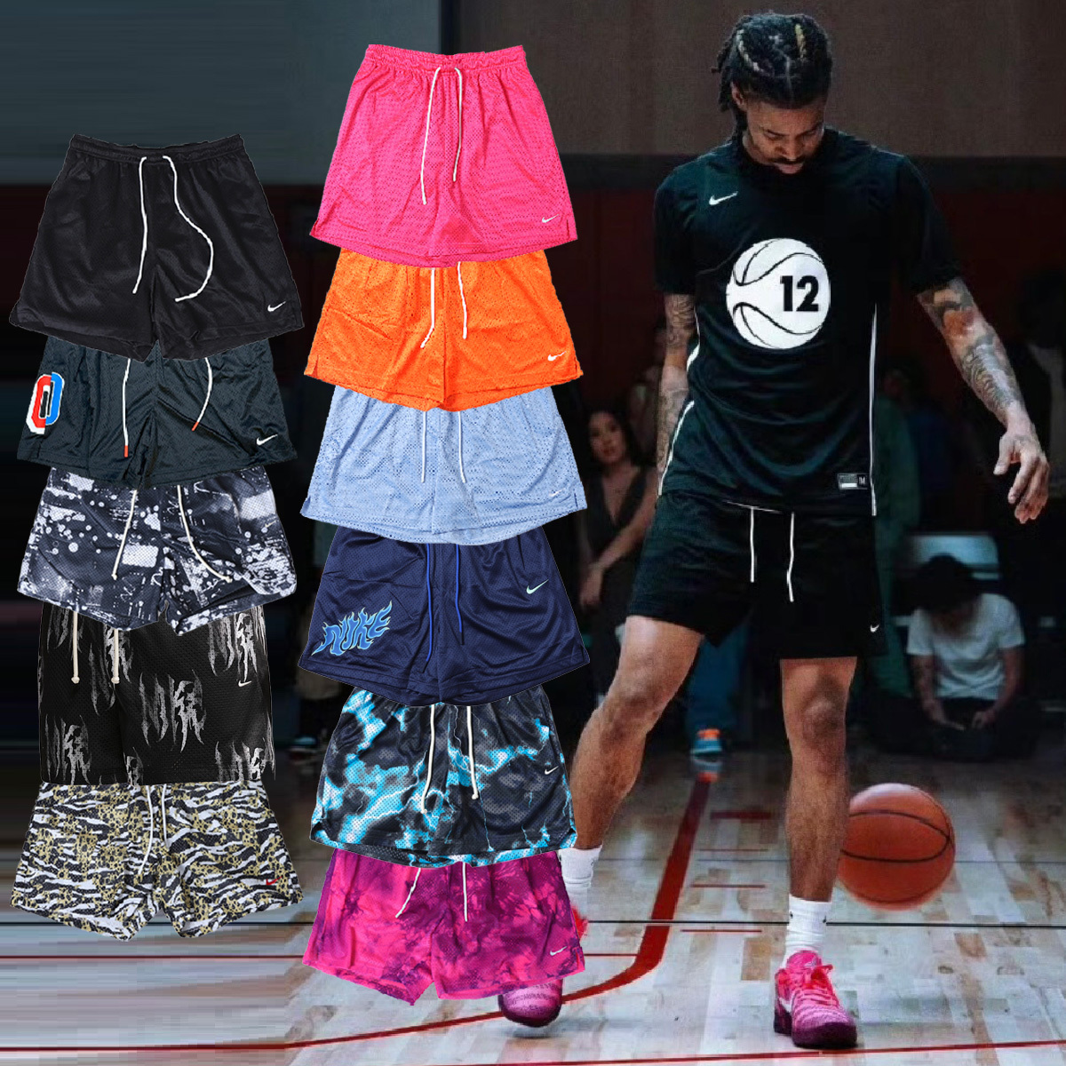 [特價售出無退換] 男款 NIKE AS M NK DF 5IN MESH SHORT 黑爪紋 藍閃電 藍色火焰 0號 膝上褲 動物紋 黑白米 深藍 紫粉 黑 藍  JA Morant同款 網眼 籃球 短褲【IM5917/IQ7160/IW1203/HV1881/IF2111/HV6934/IH9270/IF2574】ABshorts FLARE JA S.T.