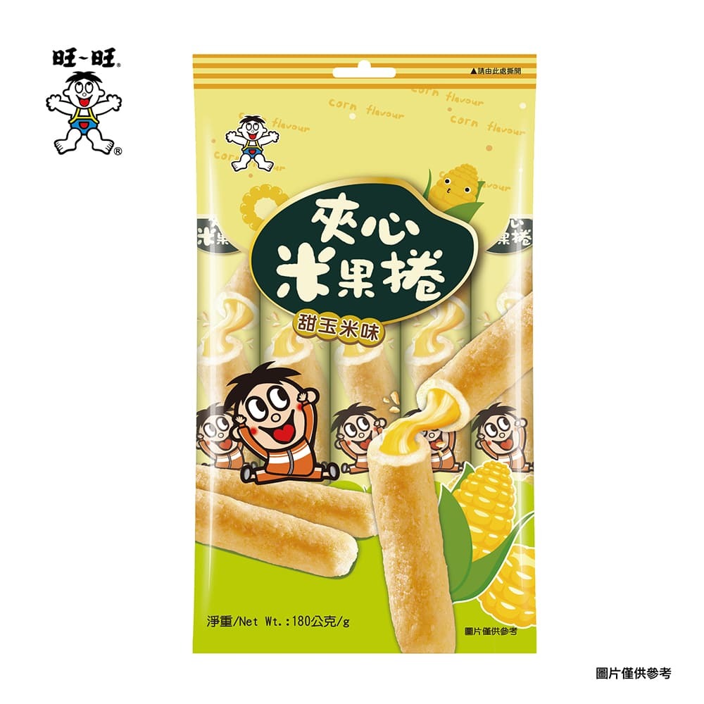 【旺旺】夾心米果捲-甜玉米味/海苔味180g(18gx10入)x12包