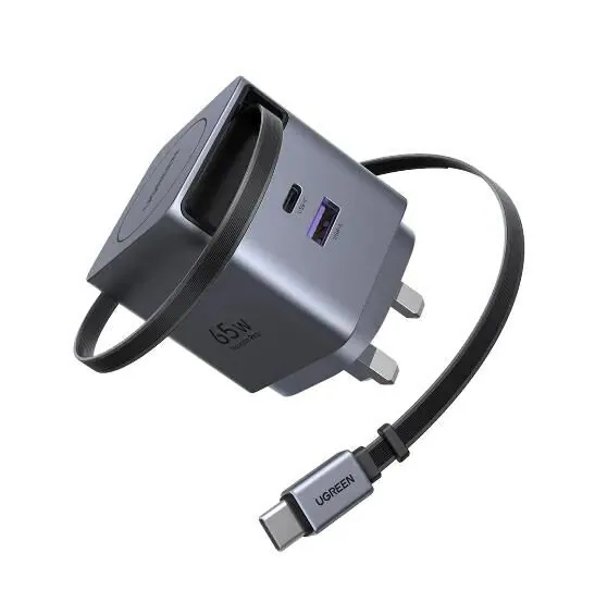 UGREEN Nexode Pro 65W GaN Fast Charger with Retractable Cable - X615-65826 - Silver