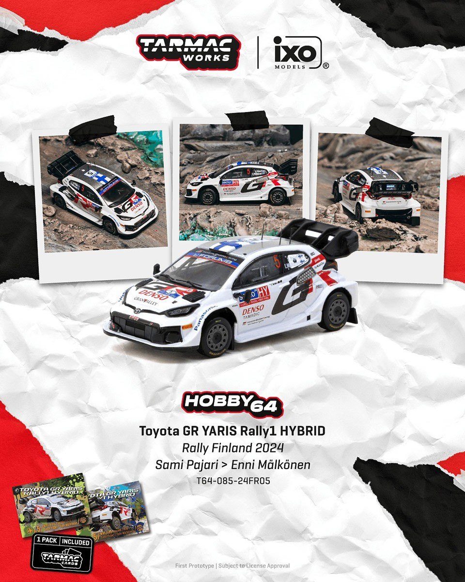 [預訂] Tarmac Works 豐田Toyota GR YARIS Rally1 HYBRID 2024年芬蘭拉力賽 車手 Sami Pajari / Enni Mälkönen模型車連收藏卡套裝