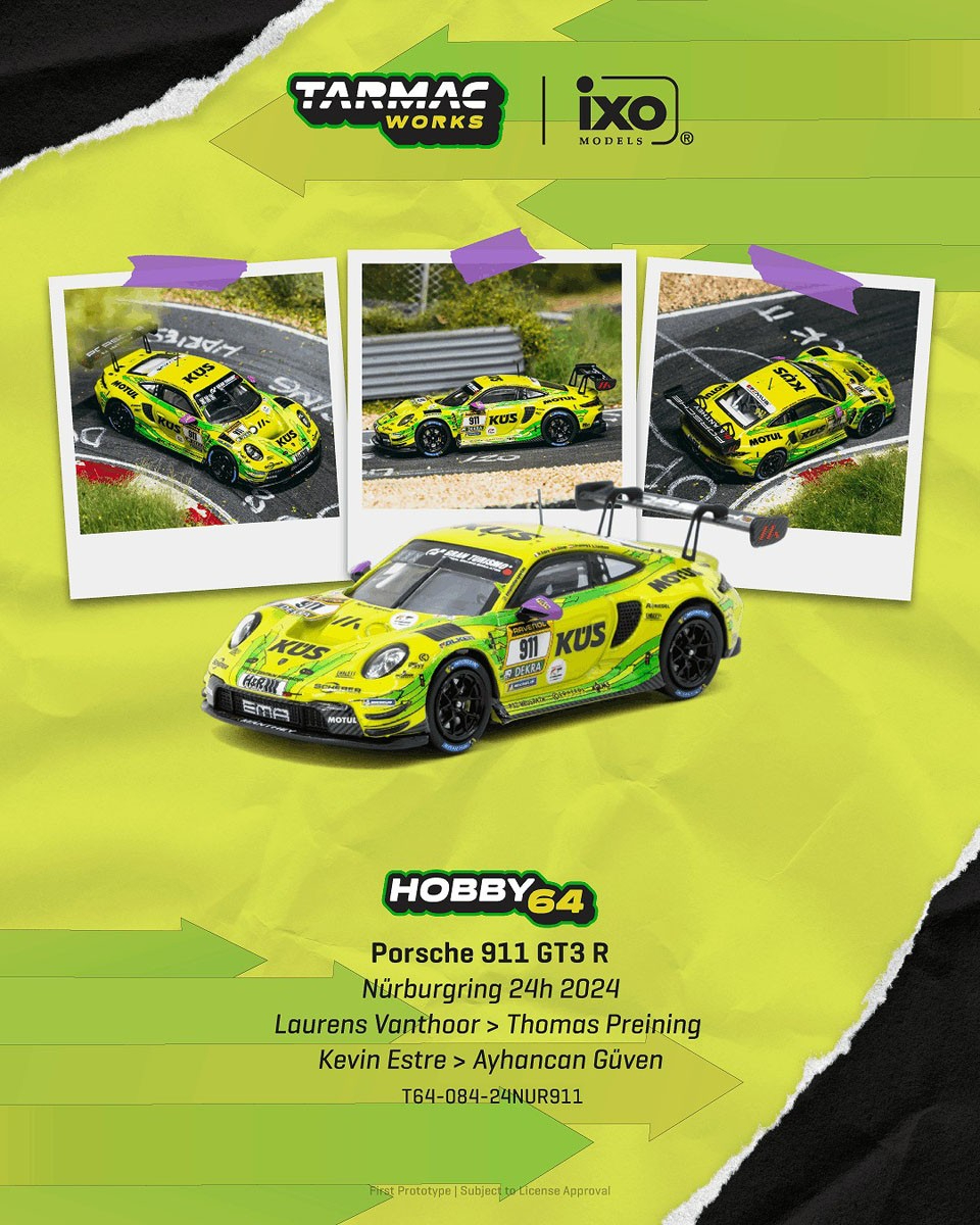 [預訂] Tarmac Works 保時捷Porsche 911 GT3 R 2024年紐柏林24小時耐力賽 車手Laurens Vanthoor / Thomas Preining / Kevin Estre / Ayhancan Güven