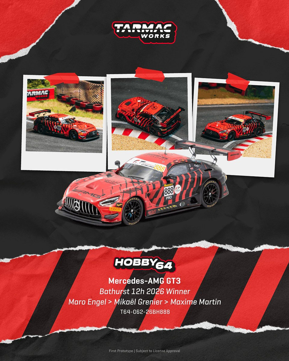 [預訂] Tarmac Works 平治Mercedes-AMG GT32026年巴瑟斯特12小時耐力賽 冠軍車 車手Maro Engel / Mikaël Grenier / Maxime Martin