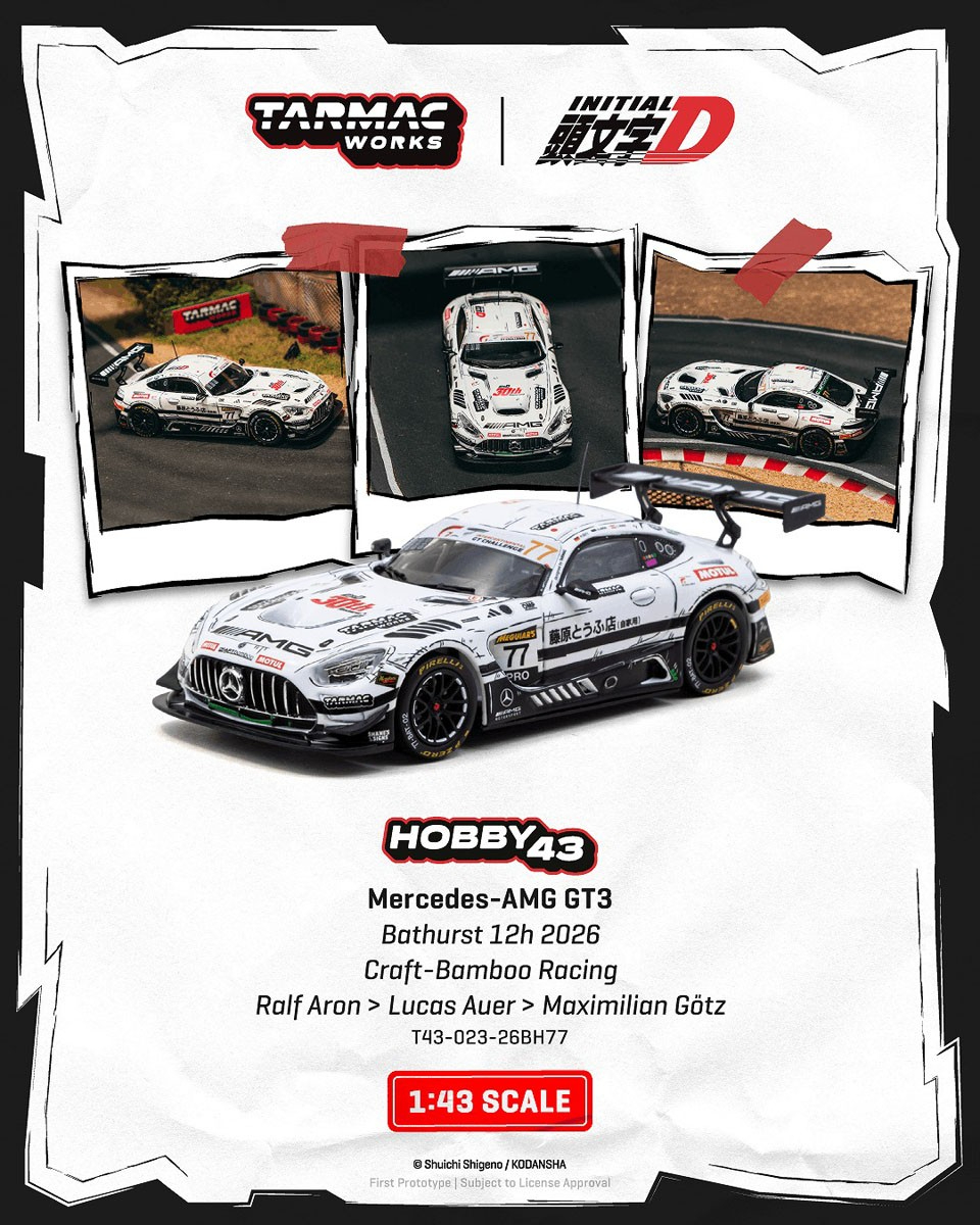 [預訂] Tarmac Works 1/43 平治Mercedes-AMG GT32026年巴瑟斯特12小時耐力賽Craft-Bamboo Racing 車隊 車手Ralf Aron / Lucas Auer / Maximilian Götz