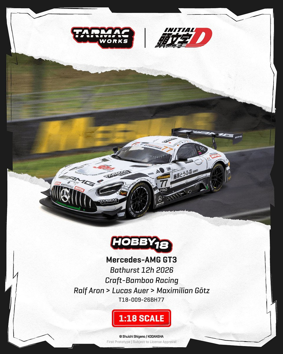 [預訂] Tarmac Works 平治Mercedes-AMG GT32026年巴瑟斯特12小時耐力賽Craft-Bamboo RacingRalf Aron / Lucas Auer / Maximilian Götz