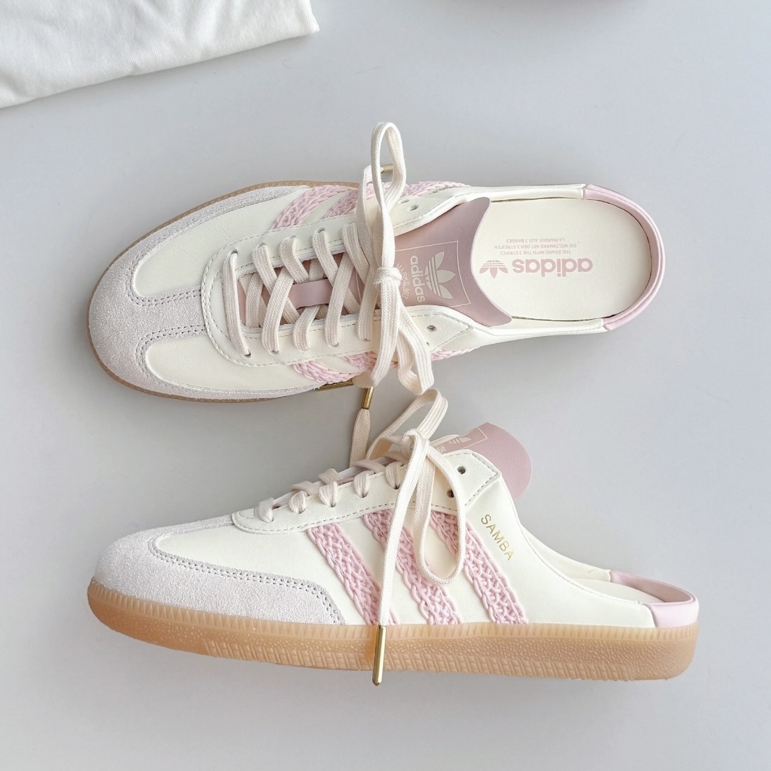 ADIDAS ORIGINAL SAMBA MULE 奶油蜜桃粉 淡粉 焦糖底 編織設計 穆勒鞋 懶人鞋 拖鞋 涼鞋 女鞋 HP5052 / 調貨
