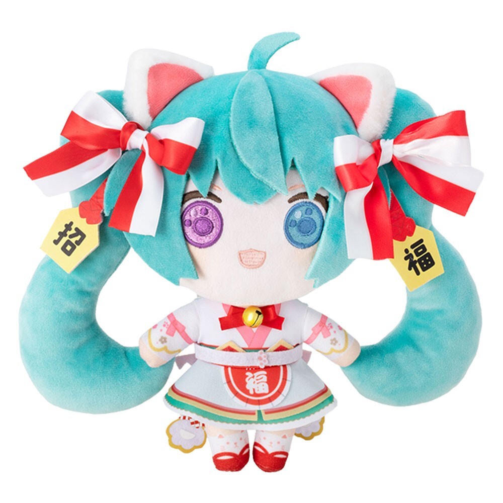預購26/12 角川 初音未來x招財貓 初音未來 白貓 絨毛玩偶 Art by らっす 0830