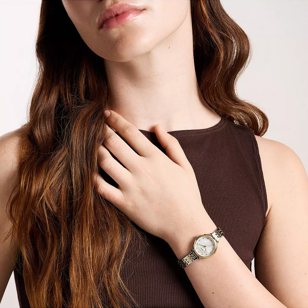 Heidi 璀璨奢華耀金方形典雅不鏽鋼鍊帶女錶 金銀色不鏽鋼錶帶 26 MM ES5500