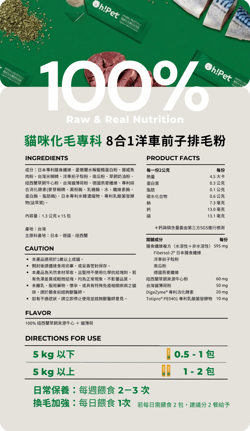 排毛粉成分與建議用量