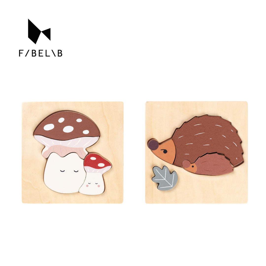 Fabelab  刺蝟與蘑菇拼圖2入組(木質)
