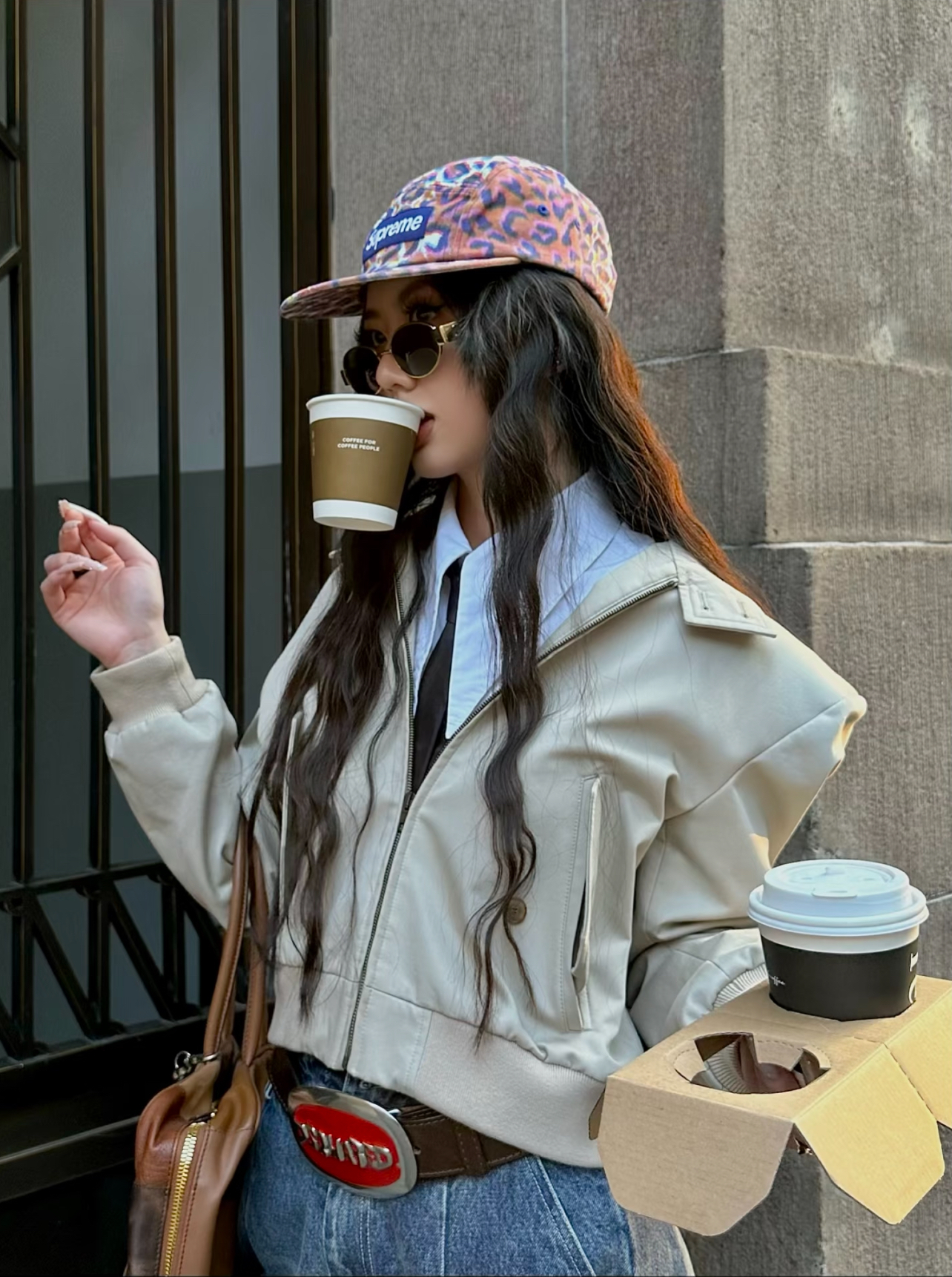 代購-Supreme FW24 WEEK 7 Washed Chino Twill Camp Cap 彩豹紋 皮革 五分割帽