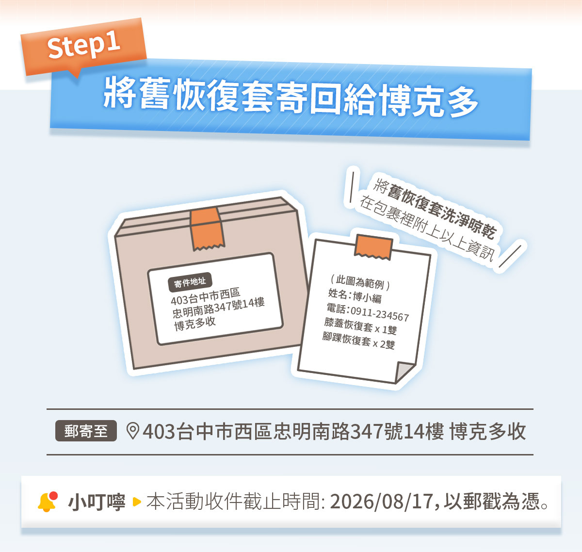 第一步：將舊恢復套寄回給博克多