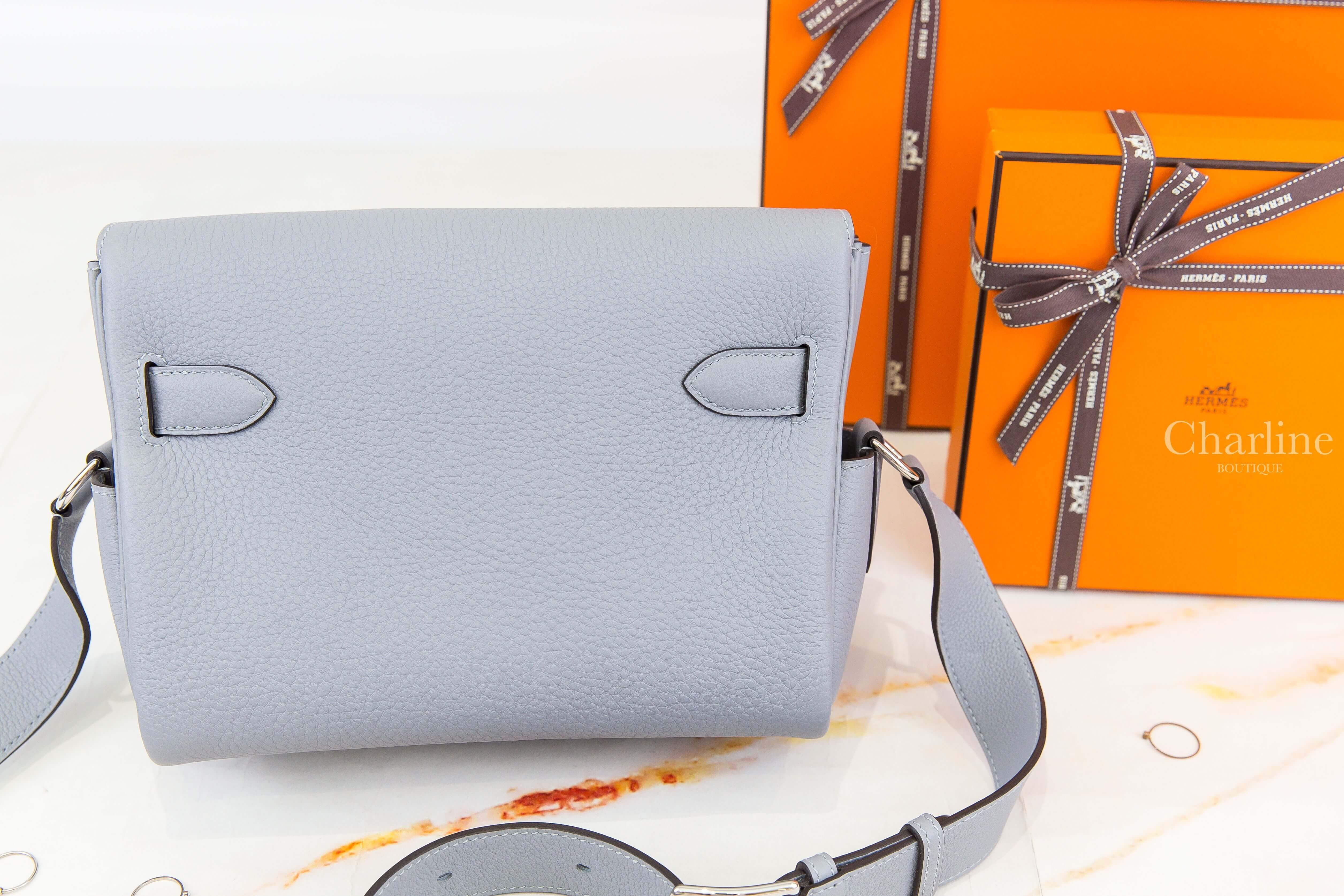 Hermès Kelly Messenger PM P0 Gris Pantin Veau Togo 木偶灰銀釦小型肩背包-Charline Boutique 精品代購