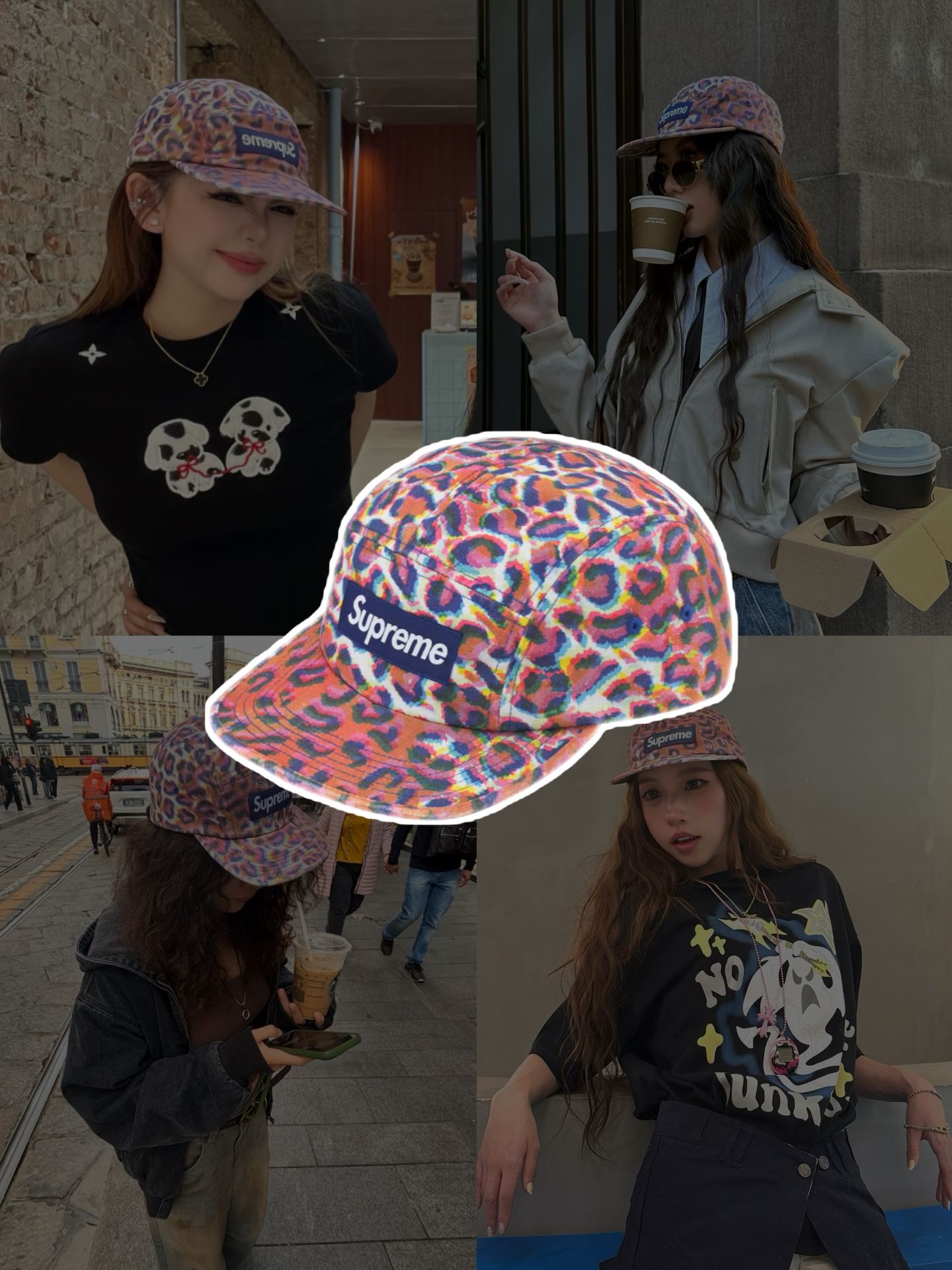 代購-Supreme FW24 WEEK 7 Washed Chino Twill Camp Cap 彩豹紋 皮革 五分割帽