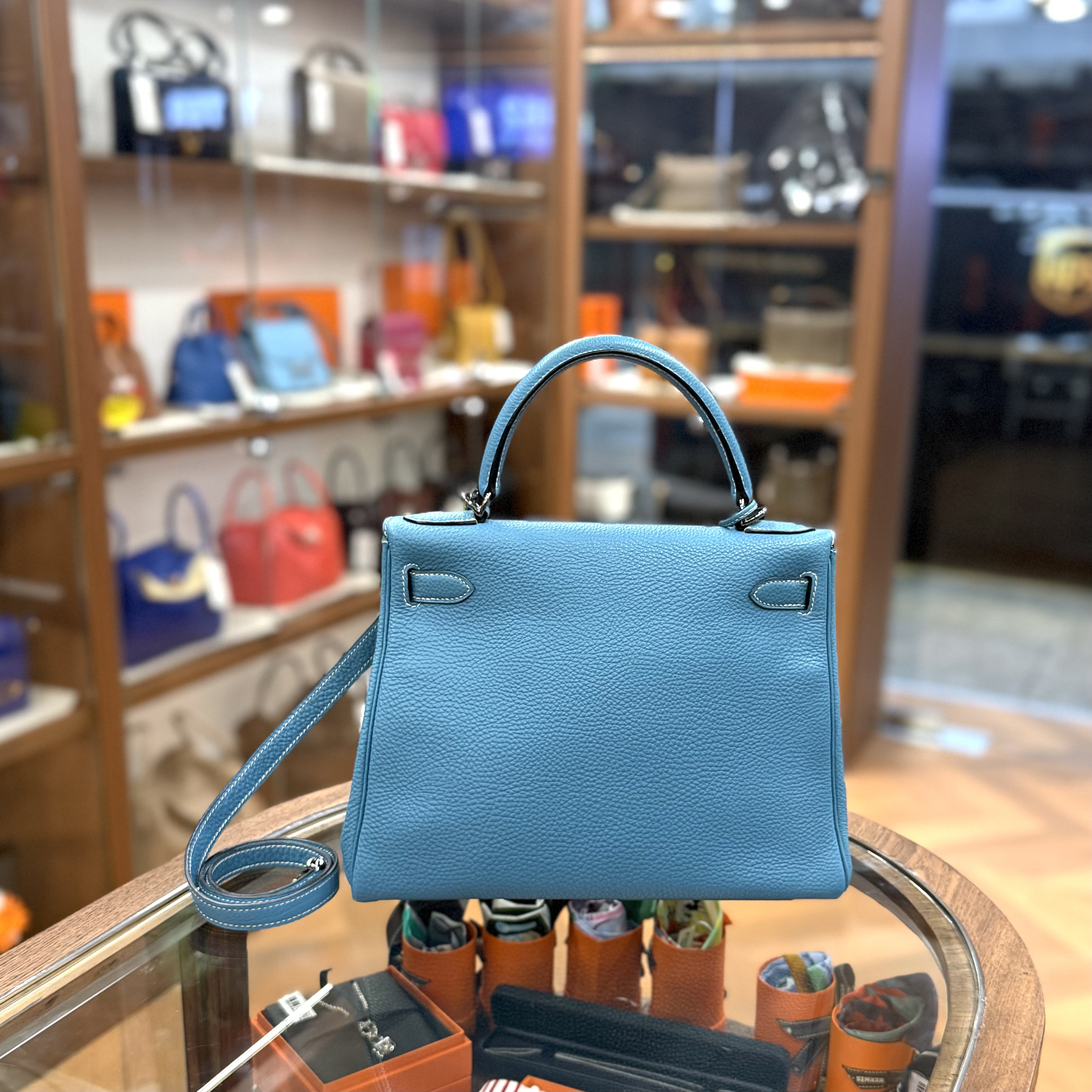 95%NEW USED HERMES KELLY 28 BLEU JEAN TOGO RHW 牛仔藍槍扣 口 I #愛馬仕凱莉包 #K28
