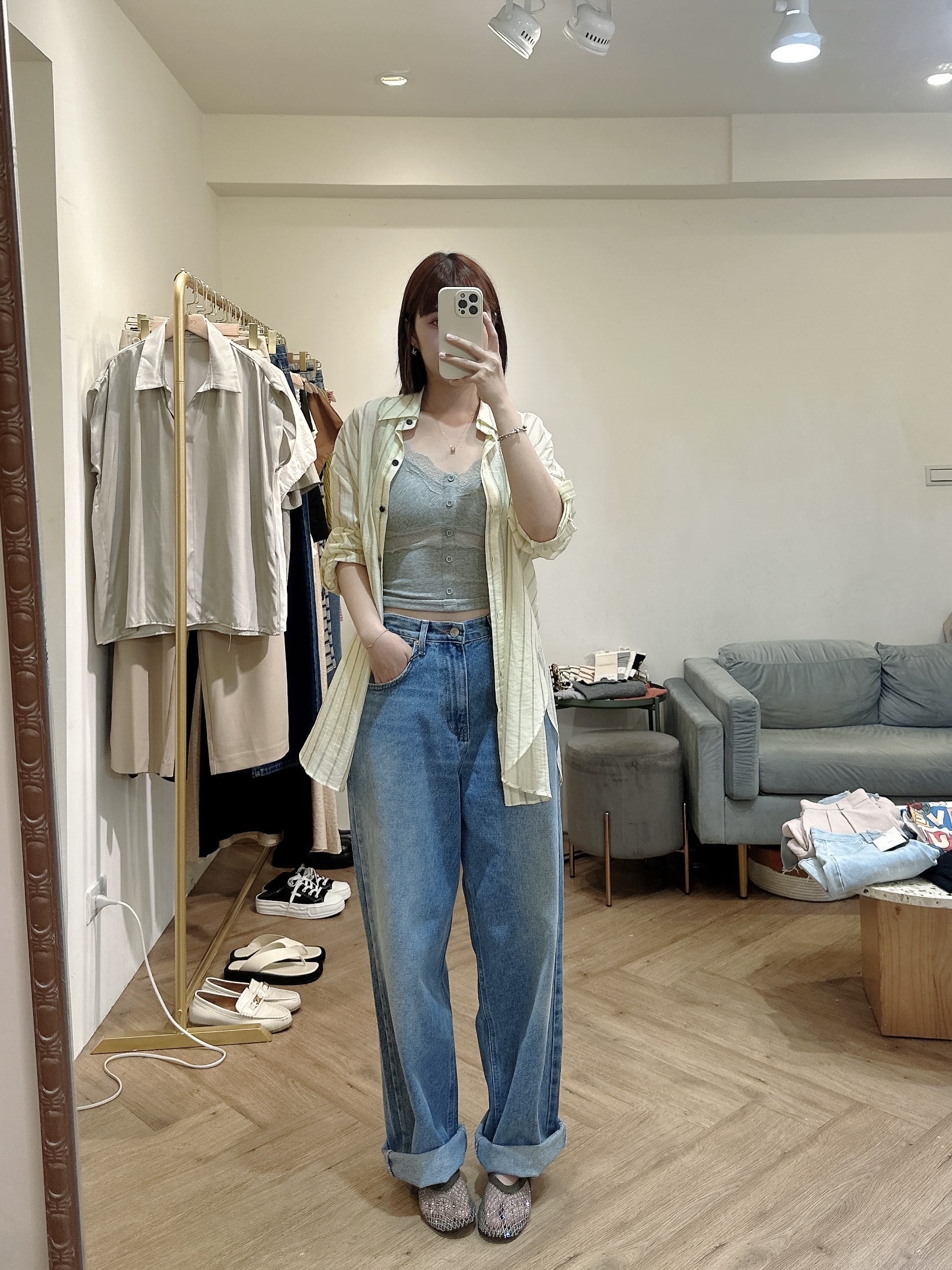 後鬆緊牛仔寬褲