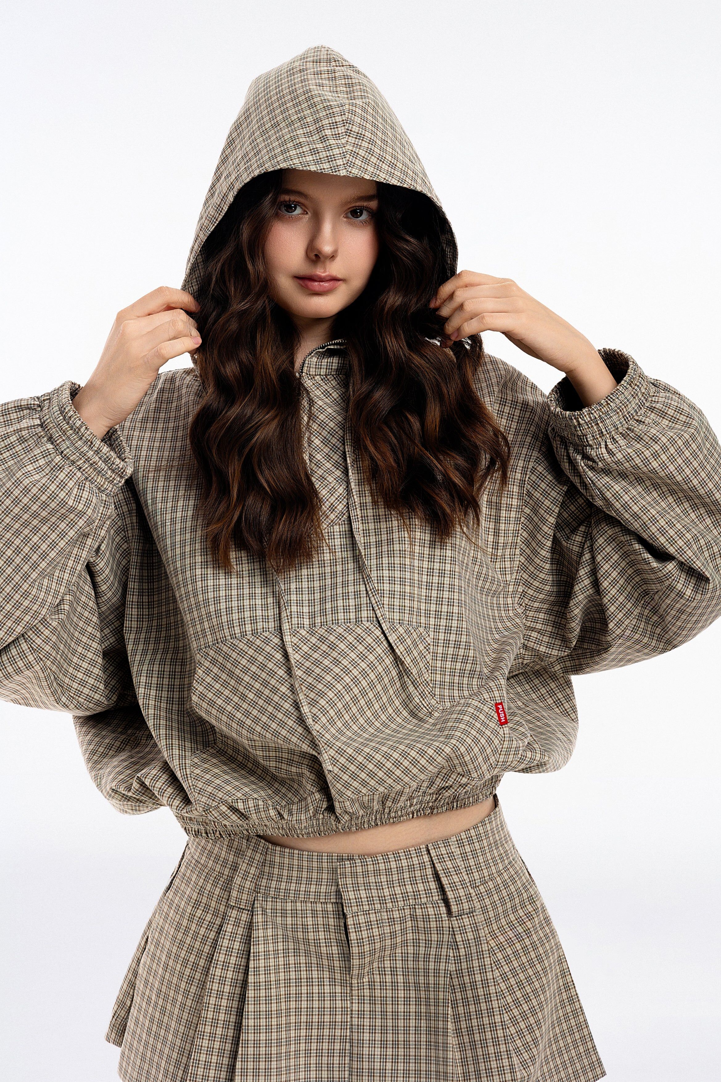 『越南連線🇻🇳』PushPush - 格紋半拉鍊連帽T GINGHAM HALF-ZIP HOODIE