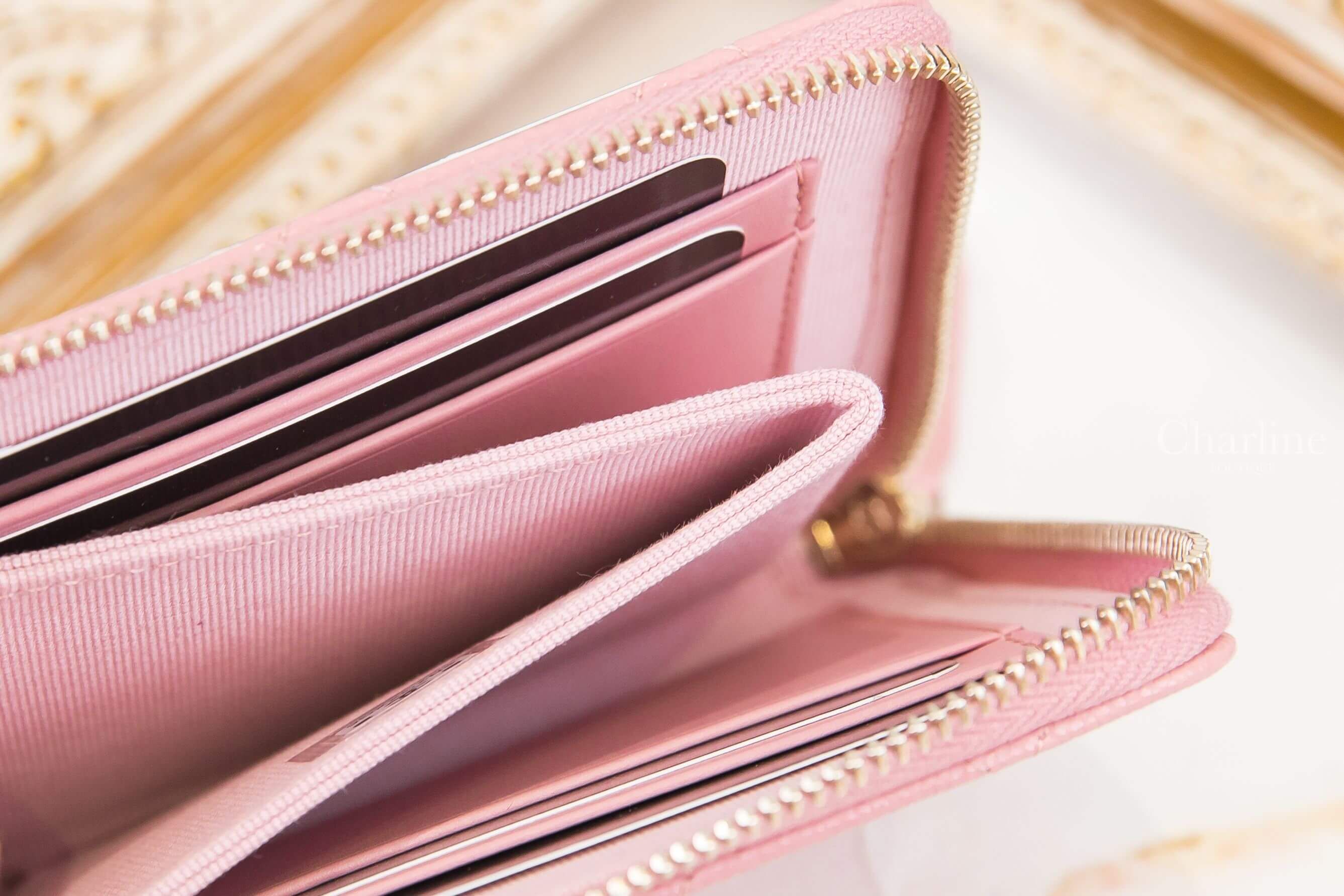 Chanel Coin Purse 粉色金CC荔枝菱格紋拉鍊方形零錢包-Charline Boutique 精品代購