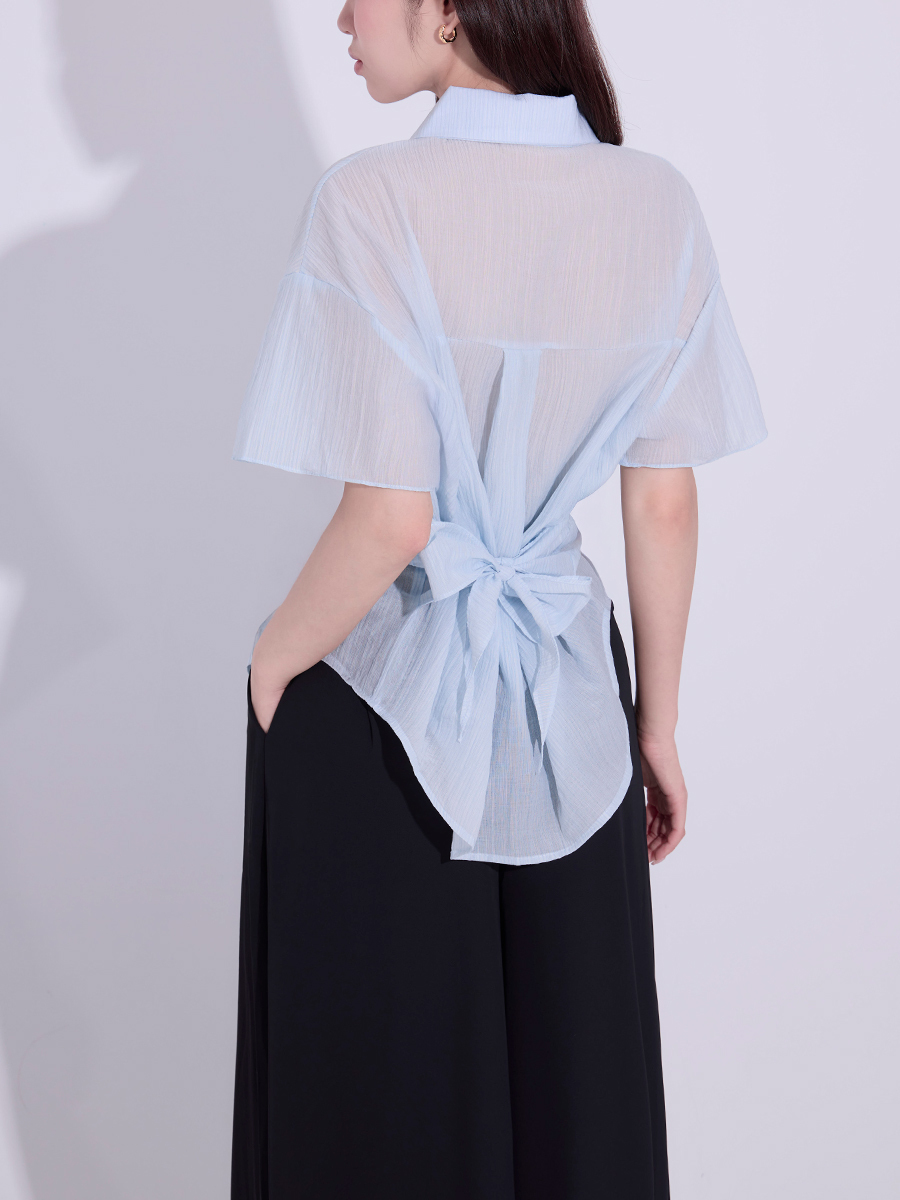 SALE 800 OH!HER 木紋綁帶天絲造型襯衫
