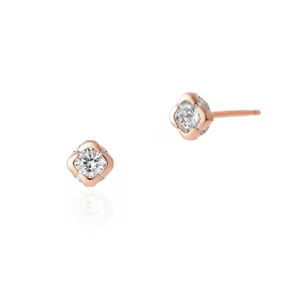 4℃ - K10 Pink Gold Earrings  K10 玫瑰金耳環（單鑽花朵石款）