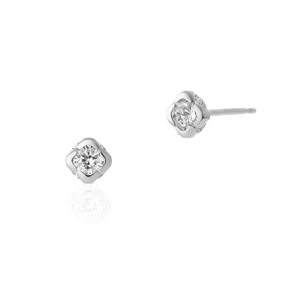 4℃ - K10 White Gold Earrings K10 白金耳環（單鑽花朵石款）