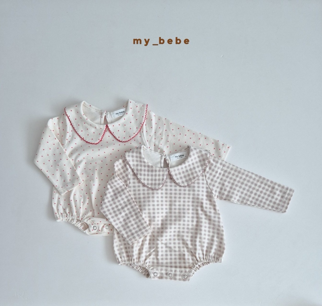 正韓秋MYBEBE 嫩嬰愛心格紋包屁衣