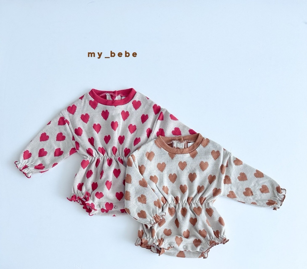 正韓秋MYBEBE 嫩嬰兩色滿滿愛心包屁衣