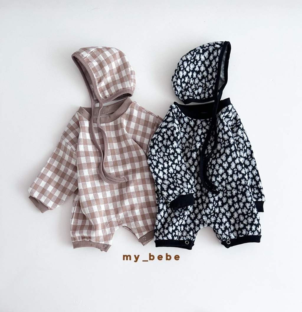 正韓秋MYBEBE 嫩嬰格紋黑豹紋包屁衣