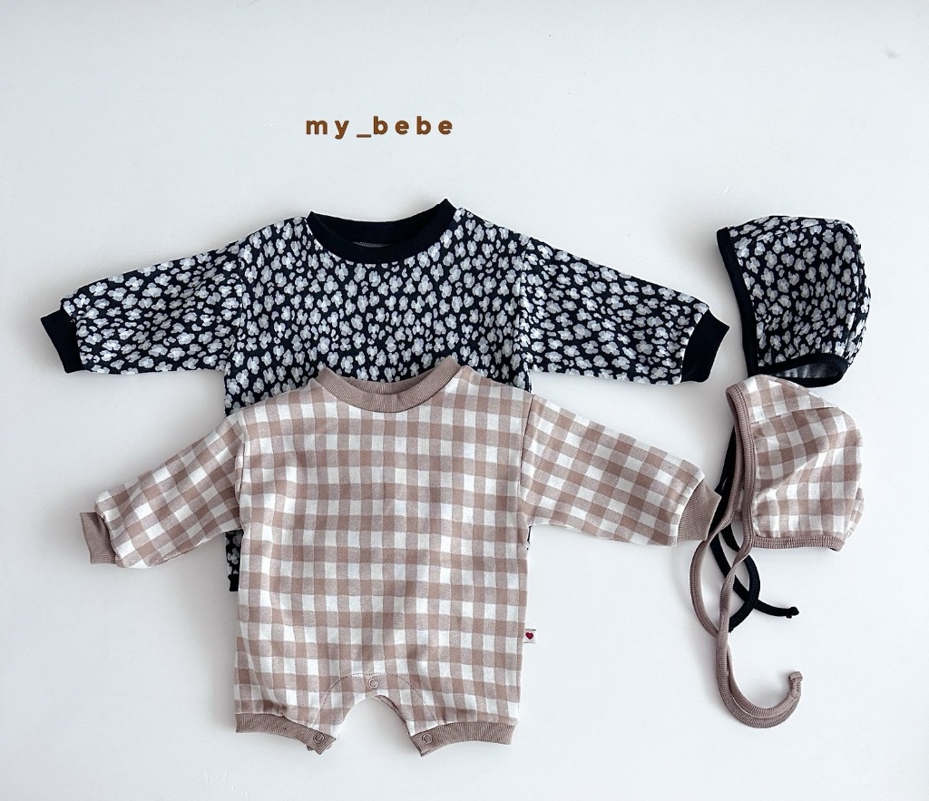 正韓秋MYBEBE 嫩嬰格紋黑豹紋包屁衣