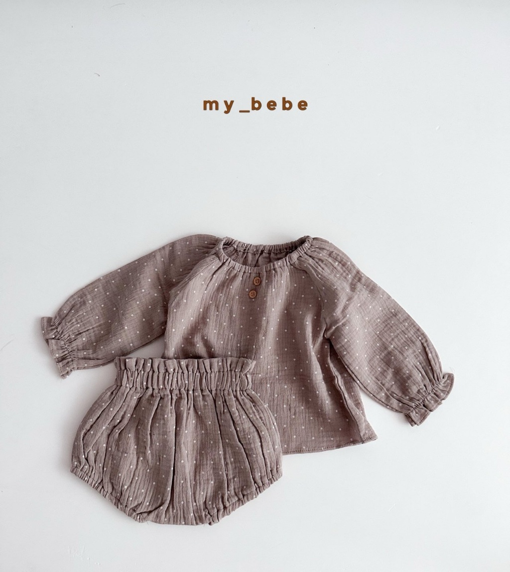 正韓秋MYBEBE 嫩嬰巧克力點點格紋套裝