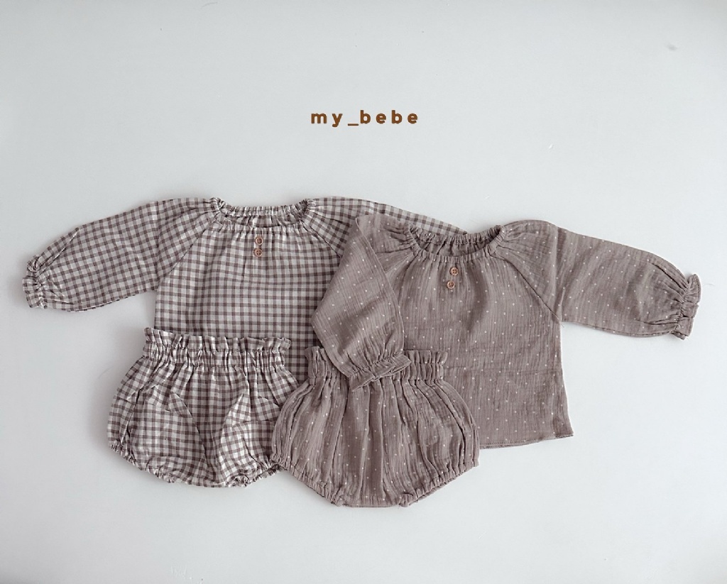正韓秋MYBEBE 嫩嬰巧克力點點格紋套裝