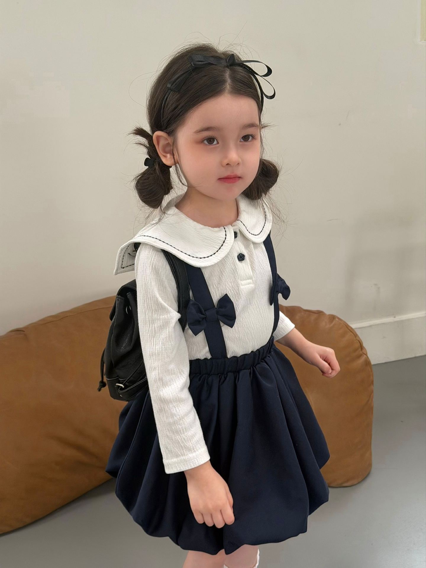 學院蝴蝶結吊帶裙