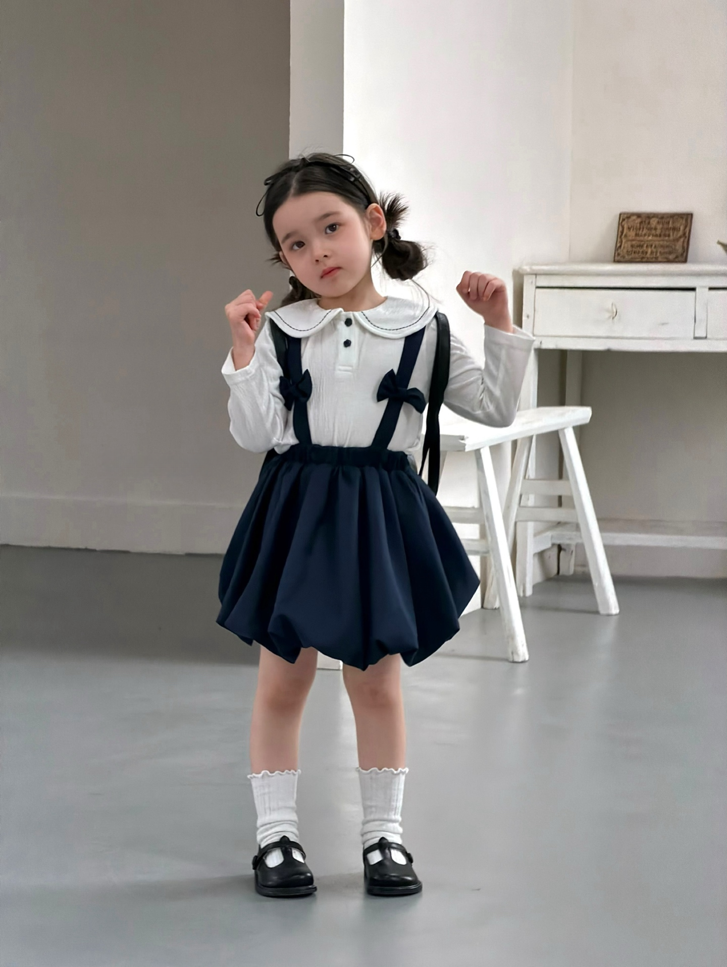 學院蝴蝶結吊帶裙