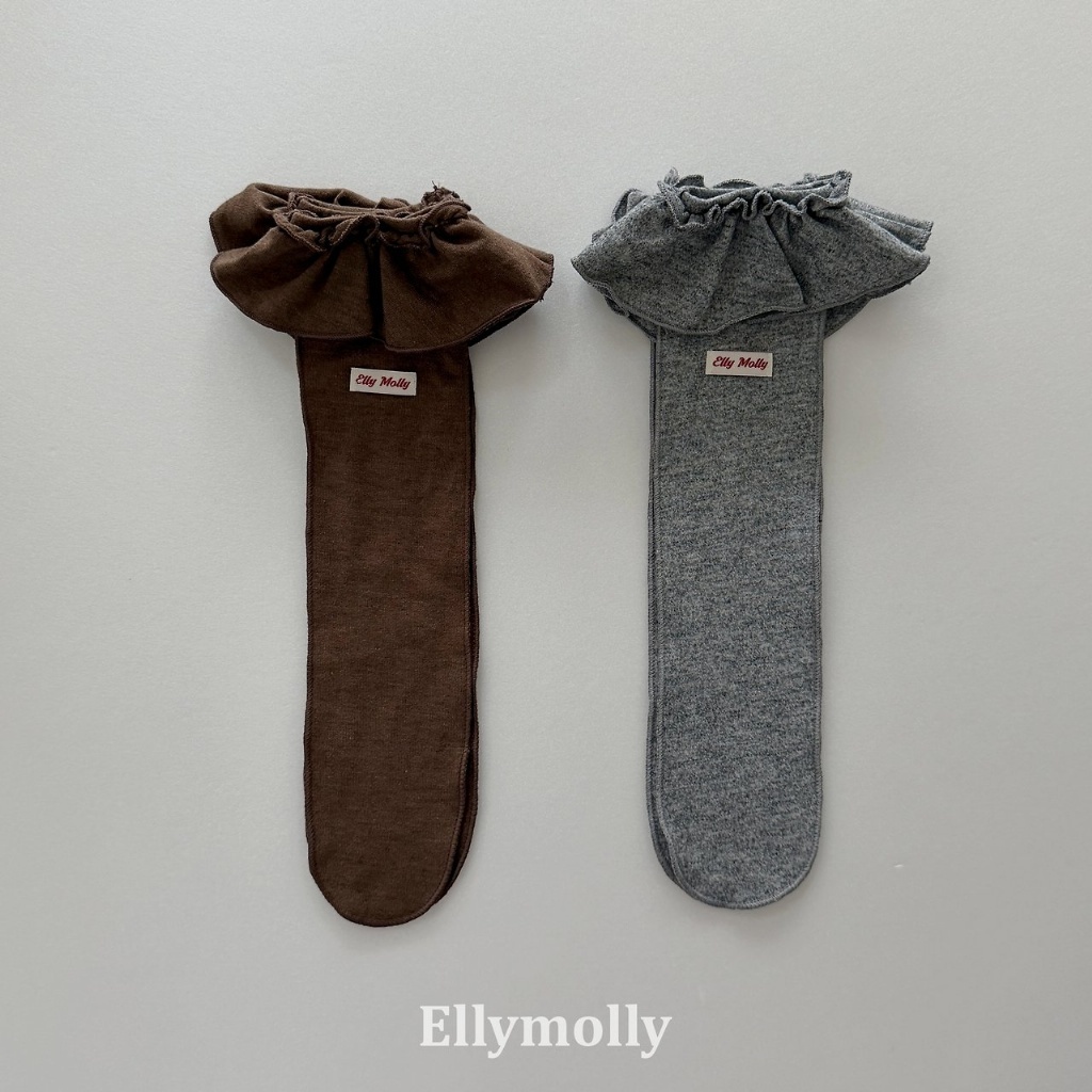 正韓秋Ellymolly 兩色小標花邊小腿襪