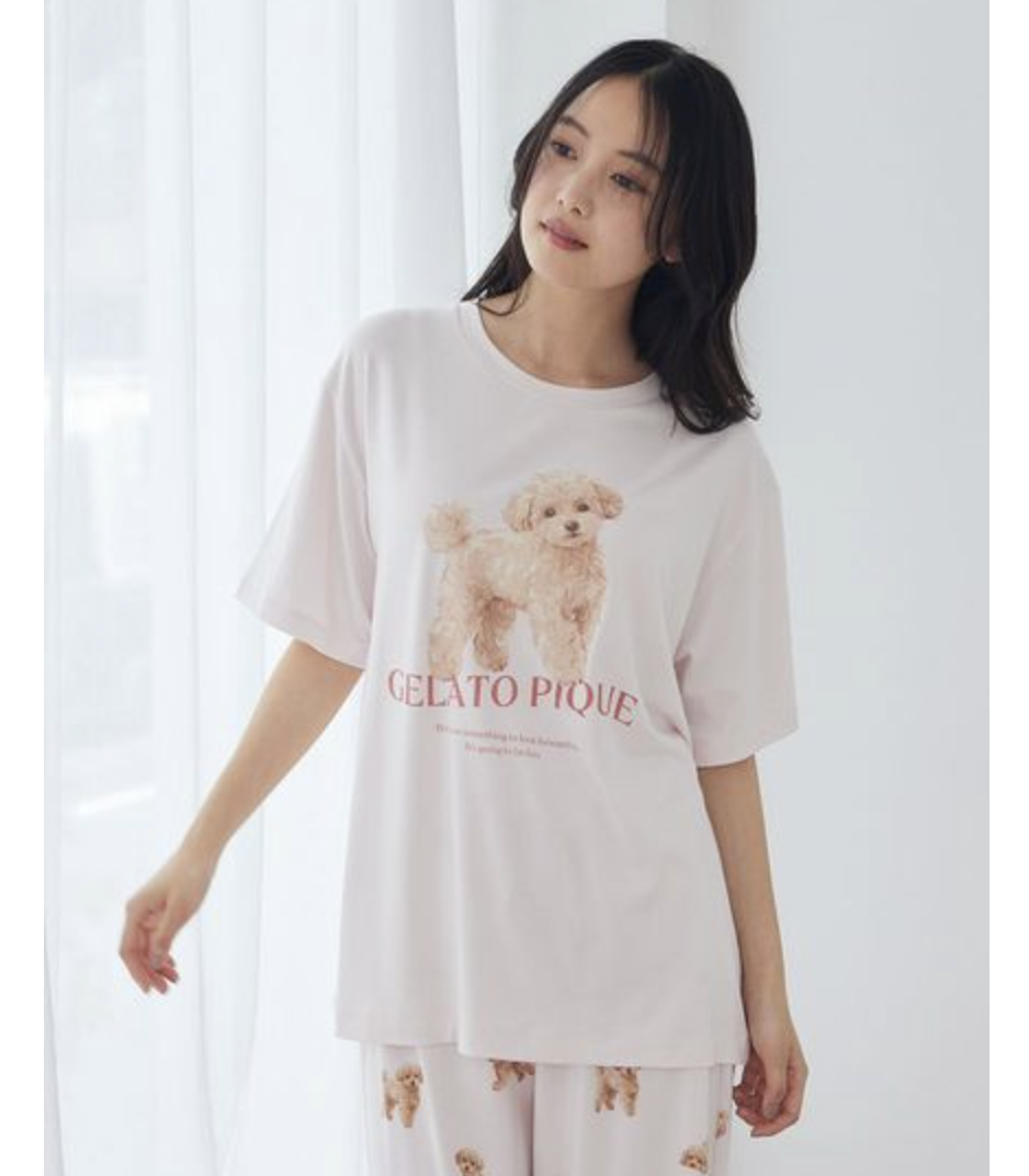 [預購]gelato pique ONLINE限定 接觸涼感  散步狗狗 T恤＆短褲組合