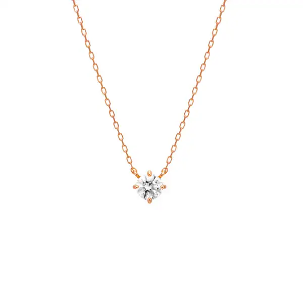 CANAL 4℃ - K10 Pink Gold Necklace K10 玫瑰金項鍊（經典四爪單鑽款）