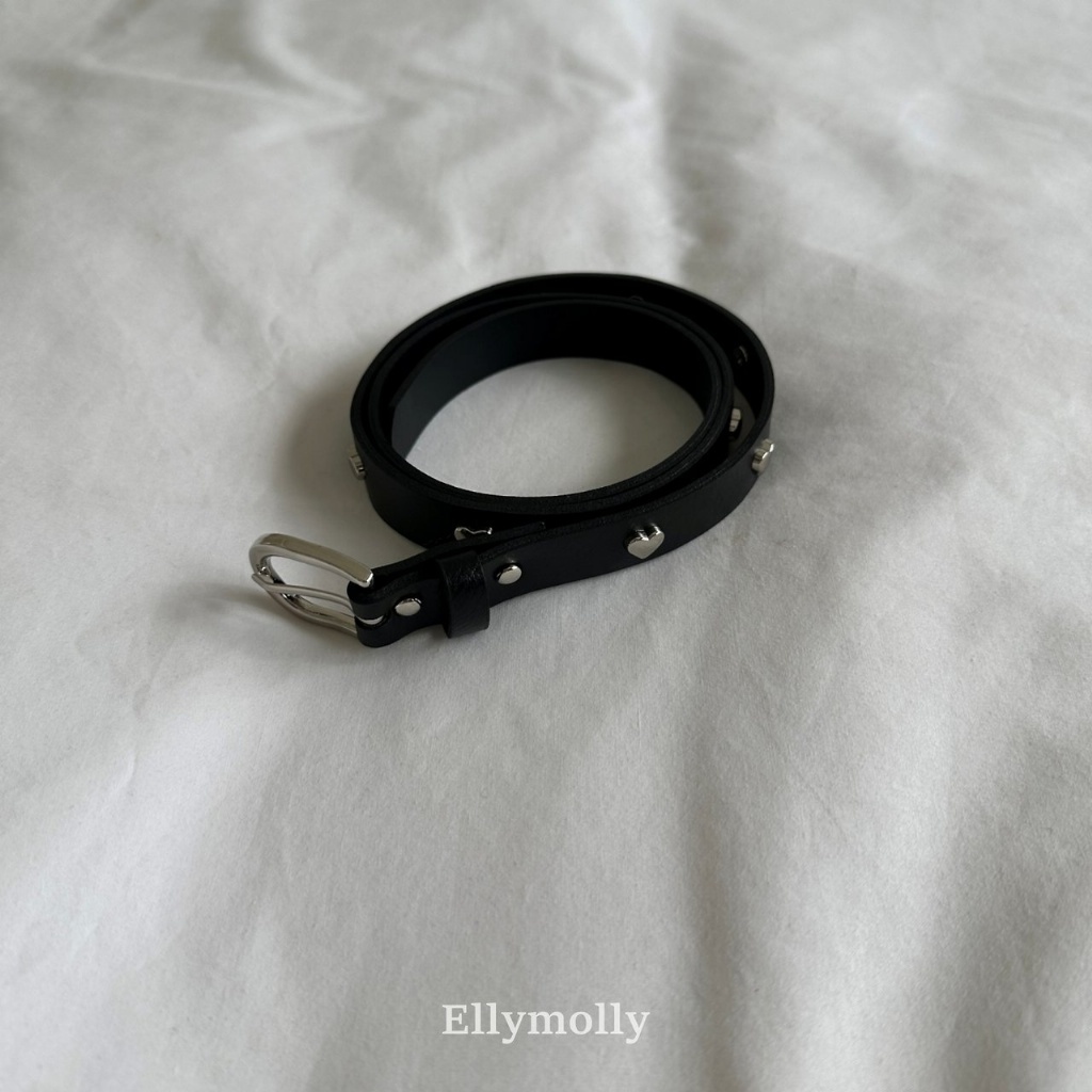 正韓秋Ellymolly 黑色愛心釦皮帶