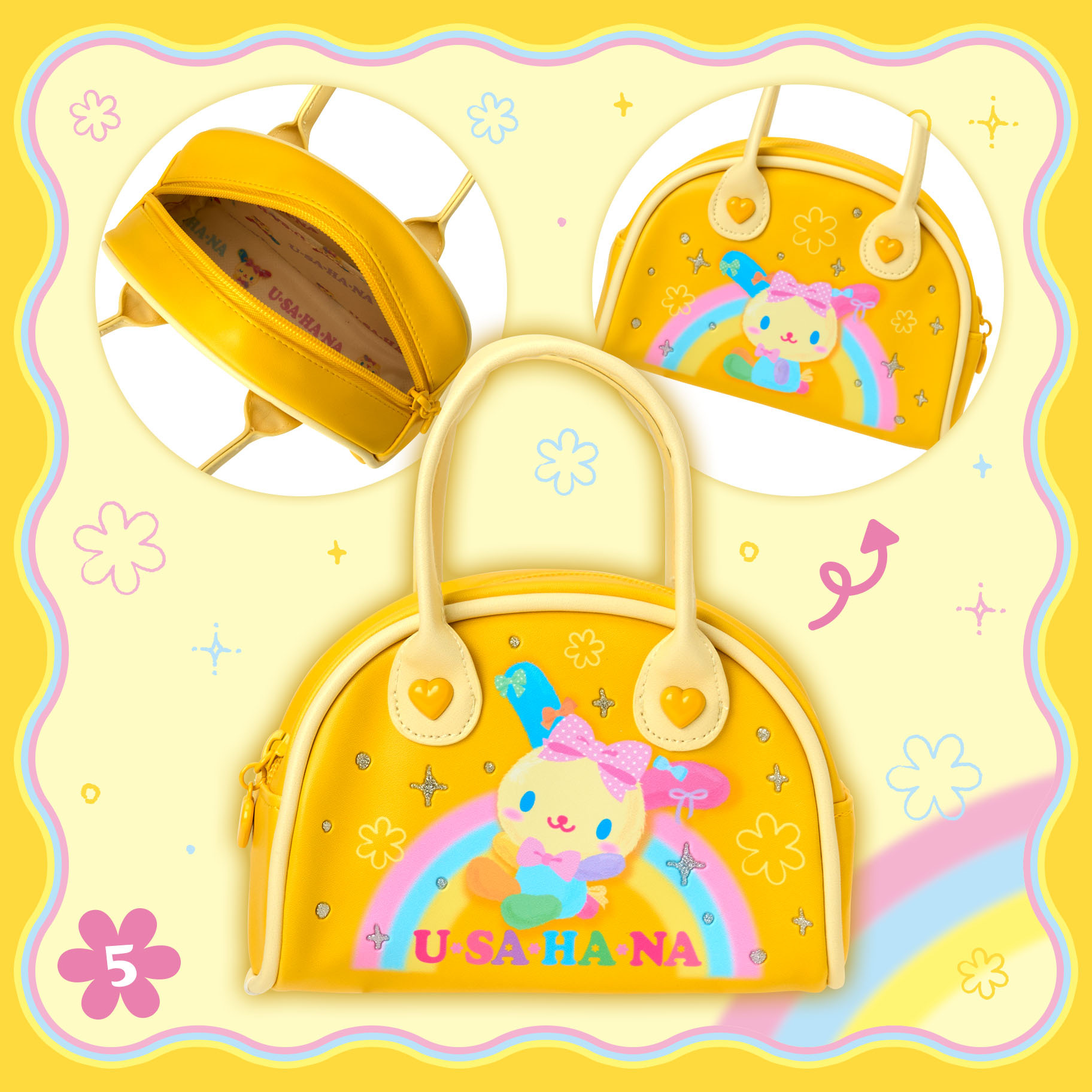 日本 Sanrio Usahana 彩虹兔 生日 繽紛緞帶系列 波士頓包