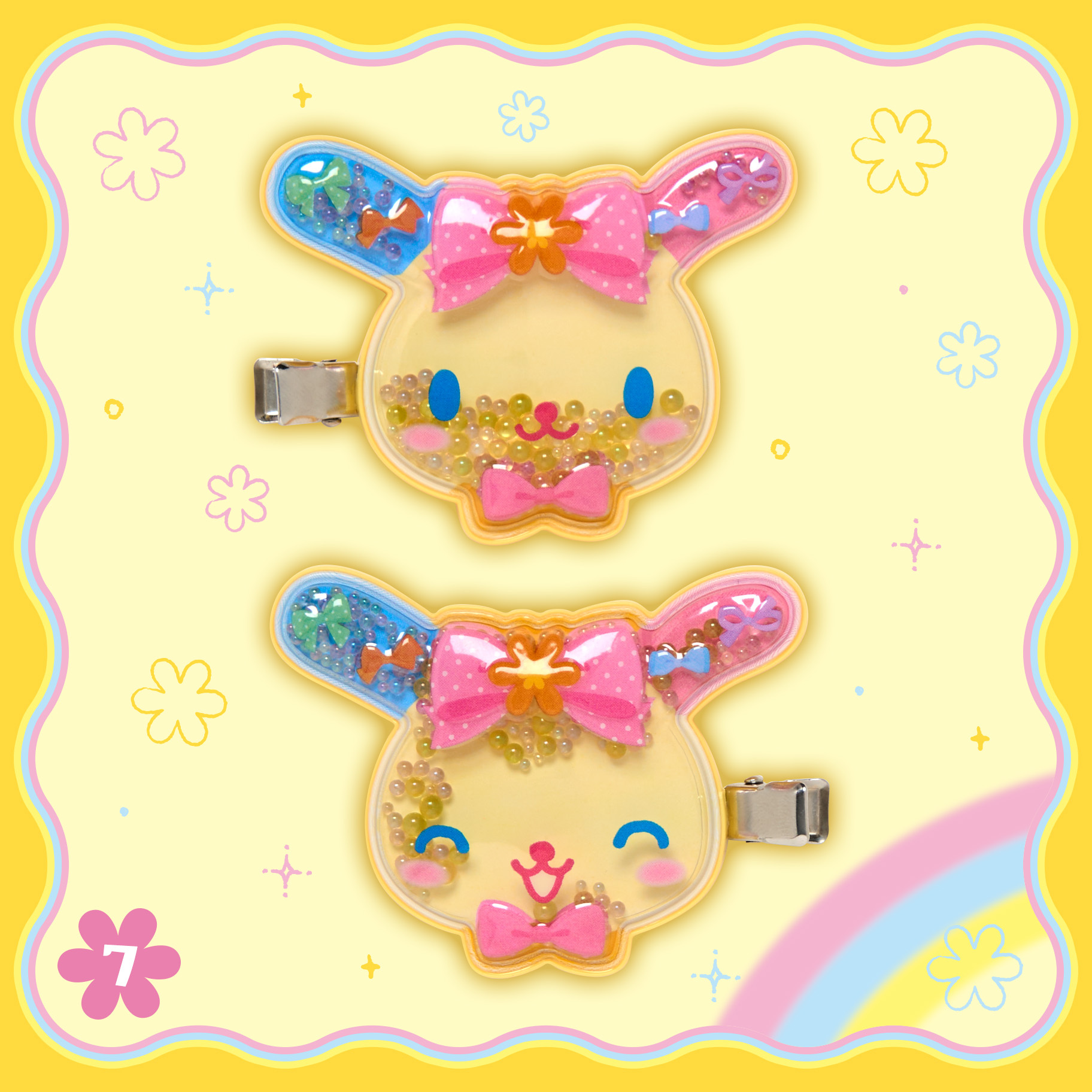 日本 Sanrio Usahana 彩虹兔 生日 繽紛緞帶系列 珠珠擺動流沙對裝髮夾 2P