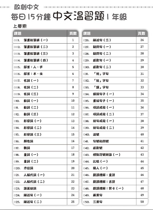 【多買多折】啟創中文  每日15分鐘中文温習題 1 年級